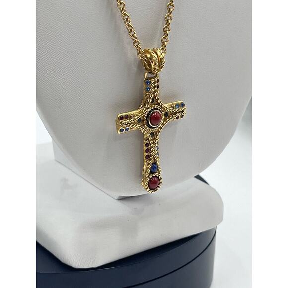 Vintage Designer Signed Camrose & Kross JBK Gold Plated Religious Cross Necklace - Picture 4 of 15